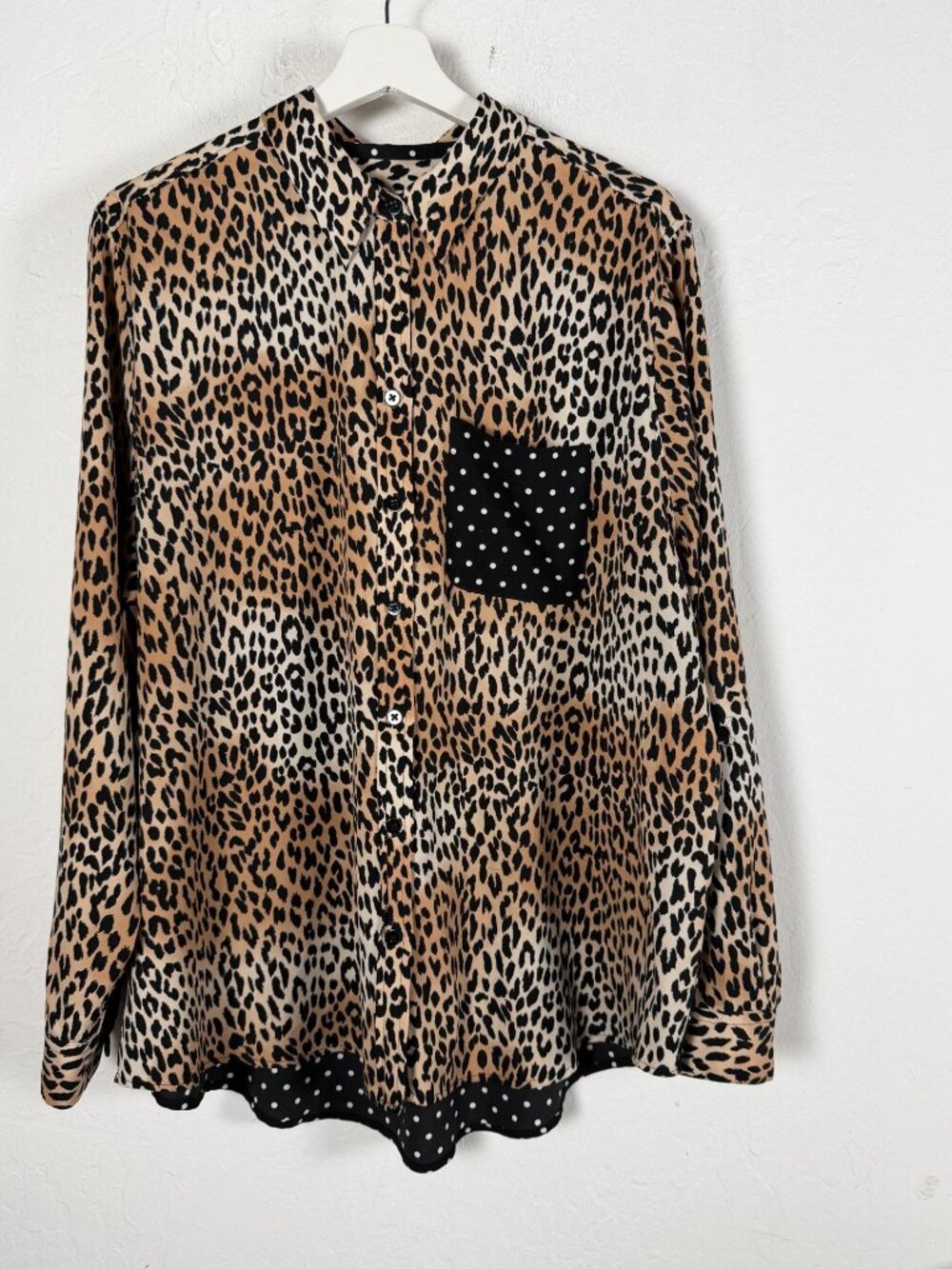 Chico's Leopard Cheetah Print Button Down Shirt Polka Dot Pocket Long Sleeve 3